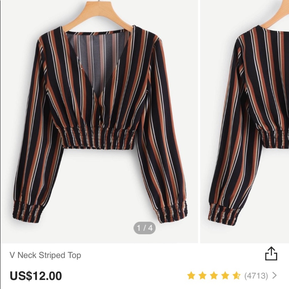 V neck Striped Top from Shein